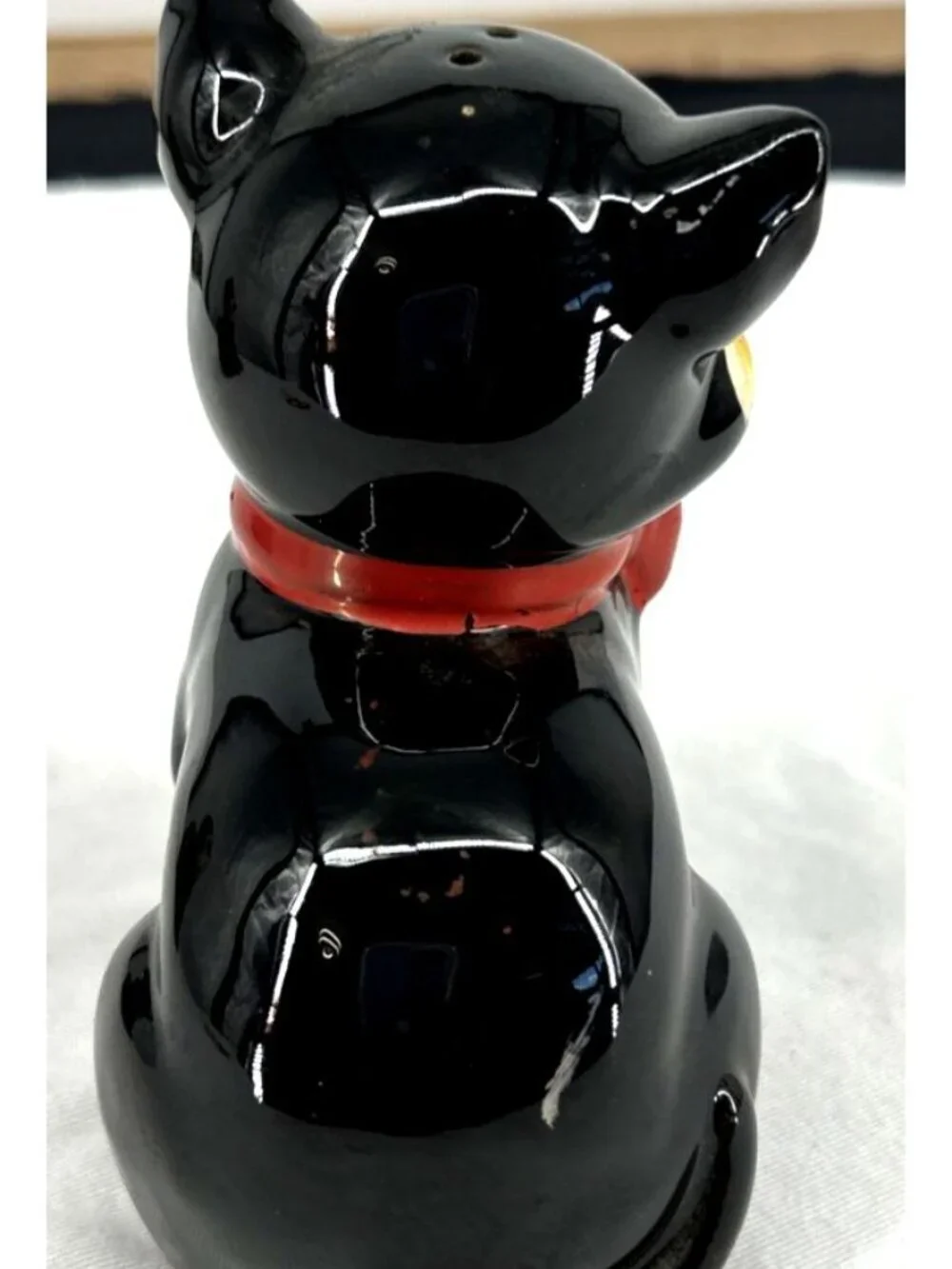 Black Cat Salt and Pepper Shakers Red Bows Ceramic Redware 4.75